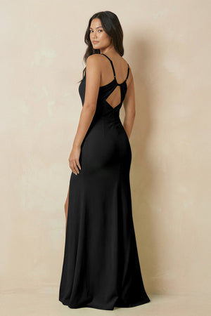 Sheath Cami Strap Chiffon Bridesmaid Dress with Slit in Black - KISS BRIDAL Bridesmaid Dresses