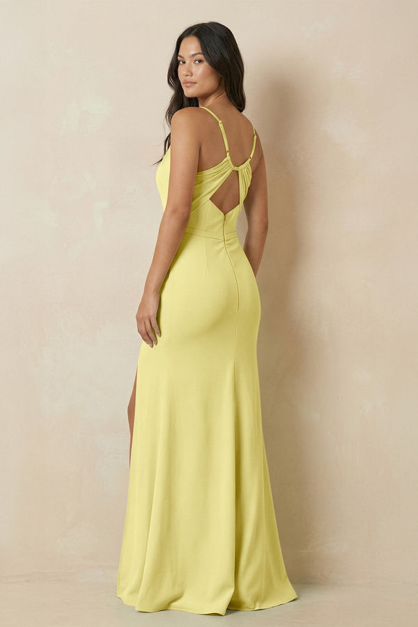 Sheath Cami Strap Chiffon Bridesmaid Dress with Slit in Buttercup - SHE IS ME Bridesmaid Dresses