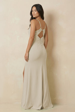 Sheath Cami Strap Chiffon Bridesmaid Dress with Slit in Dove Gray - SHE IS ME Bridesmaid Dresses
