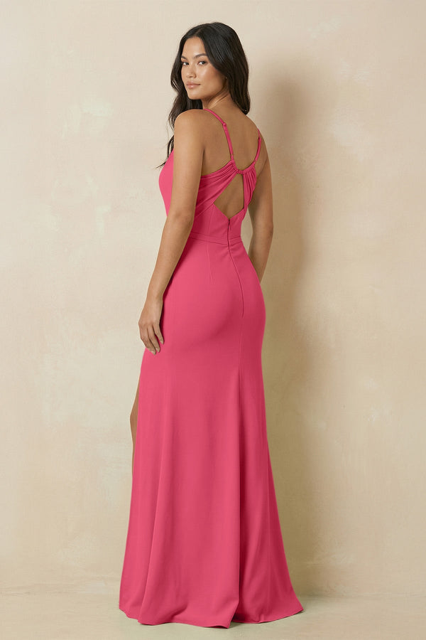 Sheath Cami Strap Chiffon Bridesmaid Dress with Slit in Fuchsia - KISS BRIDAL Bridesmaid Dresses
