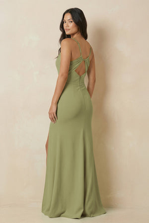 Sheath Cami Strap Chiffon Bridesmaid Dress with Slit in Moss Green - KISS BRIDAL Bridesmaid Dresses