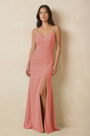 Sheath Cami Strap Chiffon Bridesmaid Dress with Slit in Mulberry - KISS BRIDAL Bridesmaid Dresses