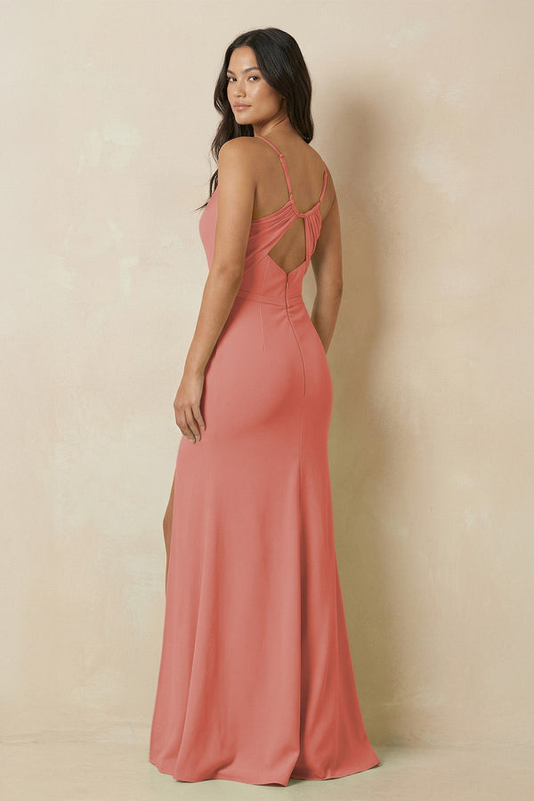 Sheath Cami Strap Chiffon Bridesmaid Dress with Slit in Mulberry - KISS BRIDAL Bridesmaid Dresses