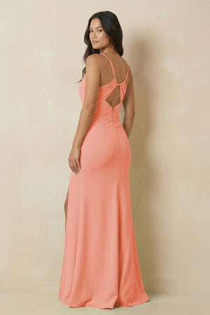 Sheath Cami Strap Chiffon Bridesmaid Dress with Slit in Rosette - KISS BRIDAL Bridesmaid Dresses