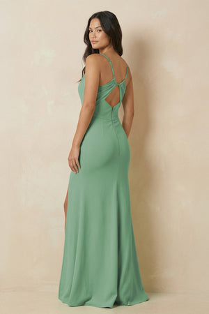 Sheath Cami Strap Chiffon Bridesmaid Dress with Slit in Sea Glass - KISS BRIDAL Bridesmaid Dresses