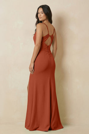 Sheath Cami Strap Chiffon Bridesmaid Dress with Slit in Spice - SHE IS ME Bridesmaid Dresses