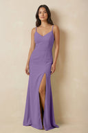 Sheath Cami Strap Chiffon Bridesmaid Dress with Slit in Tahiti - SHE IS ME Bridesmaid Dresses