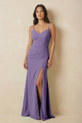 Sheath Cami Strap Chiffon Bridesmaid Dress with Slit in Tahiti - KISS BRIDAL Bridesmaid Dresses