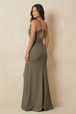 Sheath Cami Strap Chiffon Bridesmaid Dress with Slit in Willow Green - KISS BRIDAL Bridesmaid Dresses