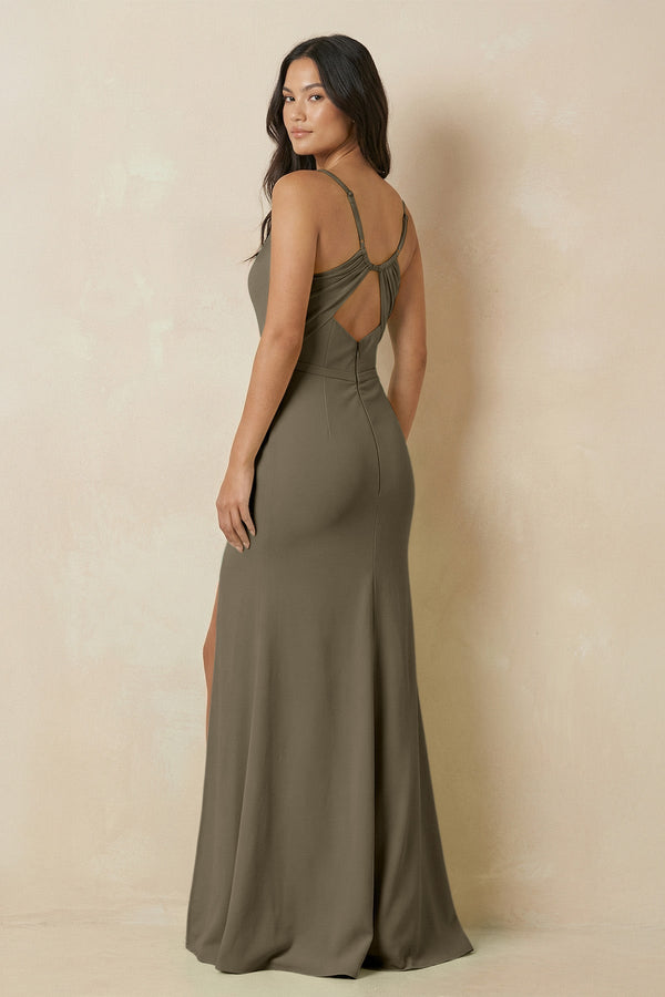 Sheath Cami Strap Chiffon Bridesmaid Dress with Slit in Willow Green - KISS BRIDAL Bridesmaid Dresses