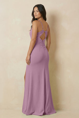 Sheath Cami Strap Chiffon Bridesmaid Dress with Slit in Wisteria - SHE IS ME Bridesmaid Dresses