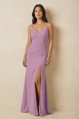 Sheath Cami Strap Chiffon Bridesmaid Dress with Slit in Wisteria - KISS BRIDAL Bridesmaid Dresses