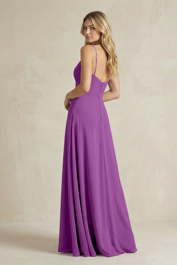 Sheath Cami Strap Ruched Chiffon Bridesmaid Dress in Amethyst - SHE IS ME Bridesmaid Dresses