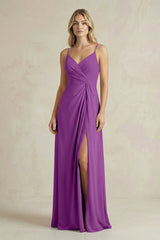 Sheath Cami Strap Ruched Chiffon Bridesmaid Dress in Amethyst - KISS BRIDAL Bridesmaid Dresses