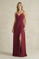 Sheath Cami Strap Ruched Chiffon Bridesmaid Dress in Berry | KISSBRIDAL