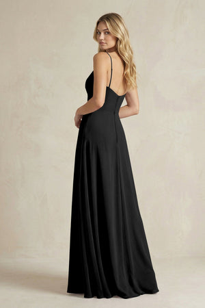 Sheath Cami Strap Ruched Chiffon Bridesmaid Dress in Black - SHE IS ME Bridesmaid Dresses