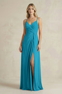 Sheath Cami Strap Ruched Chiffon Bridesmaid Dress in Blue Jay - SHE IS ME Bridesmaid Dresses