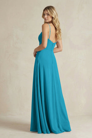 Sheath Cami Strap Ruched Chiffon Bridesmaid Dress in Blue Jay - SHE IS ME Bridesmaid Dresses