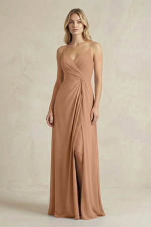 Sheath Cami Strap Ruched Chiffon Bridesmaid Dress in Bronzer - SHE IS ME Bridesmaid Dresses
