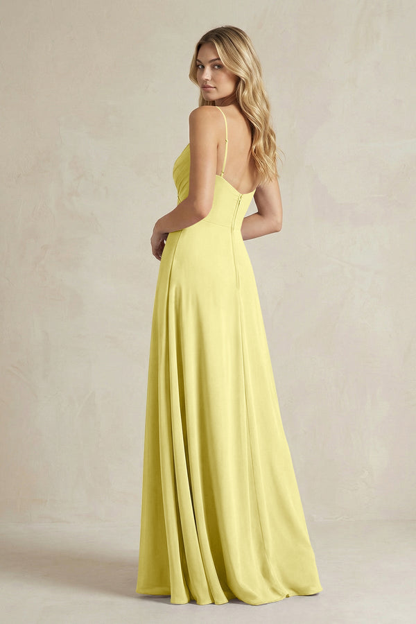Sheath Cami Strap Ruched Chiffon Bridesmaid Dress in Buttercup - SHE IS ME Bridesmaid Dresses