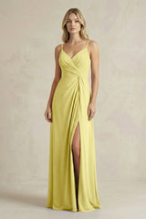 Sheath Cami Strap Ruched Chiffon Bridesmaid Dress in Buttercup - KISS BRIDAL Bridesmaid Dresses