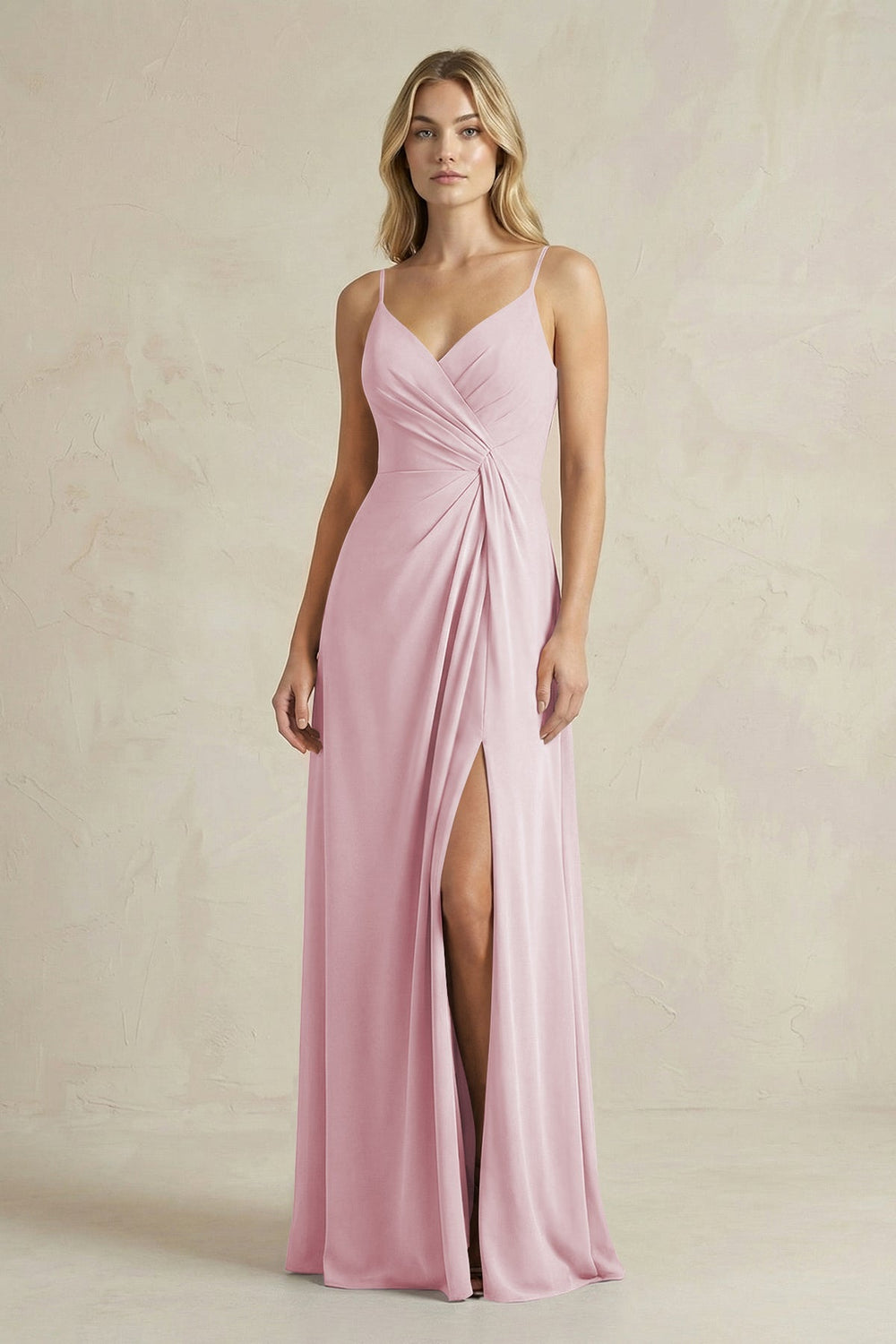 Sheath Cami Strap Ruched Chiffon Bridesmaid Dress in Candy Pink - KISS BRIDAL Bridesmaid Dresses
