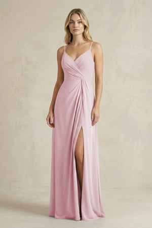 Sheath Cami Strap Ruched Chiffon Bridesmaid Dress in Candy Pink - SHE IS ME Bridesmaid Dresses