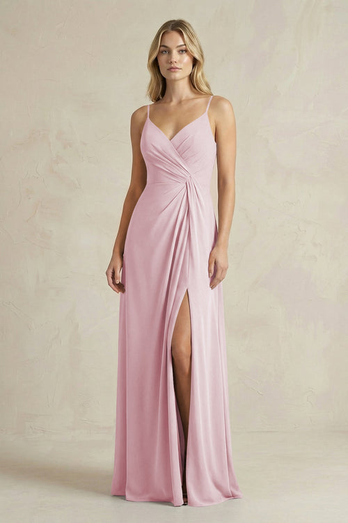 Sheath Cami Strap Ruched Chiffon Bridesmaid Dress in Candy Pink - SHE IS ME Bridesmaid Dresses
