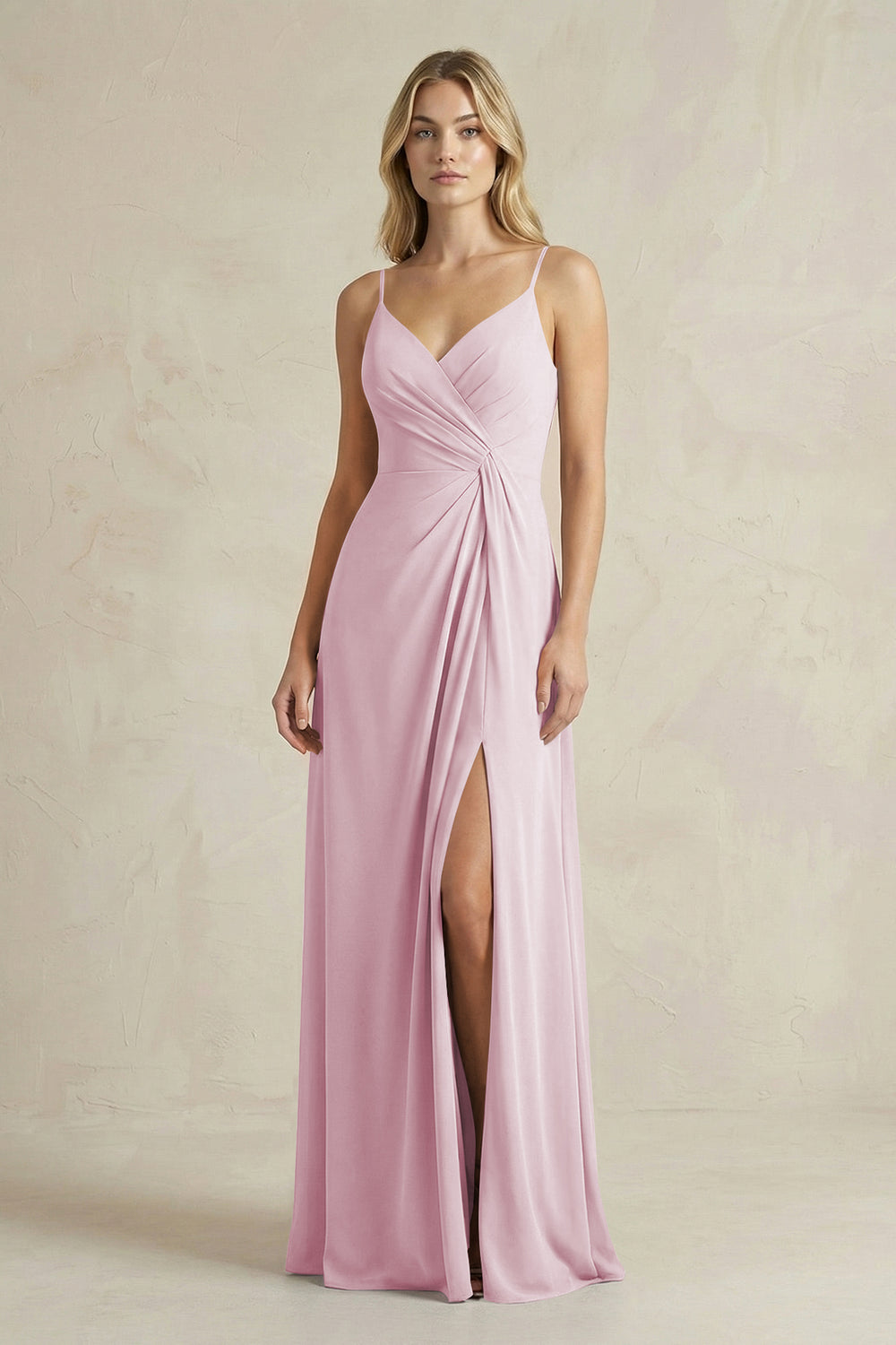 Sheath Cami Strap Ruched Chiffon Bridesmaid Dress in Candy Pink
