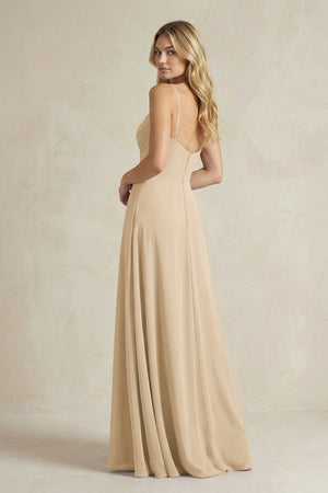 Sheath Cami Strap Ruched Chiffon Bridesmaid Dress in Champagne (2) | KISSBRIDAL