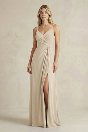 Sheath Cami Strap Ruched Chiffon Bridesmaid Dress in Champagne - SHE IS ME Bridesmaid Dresses