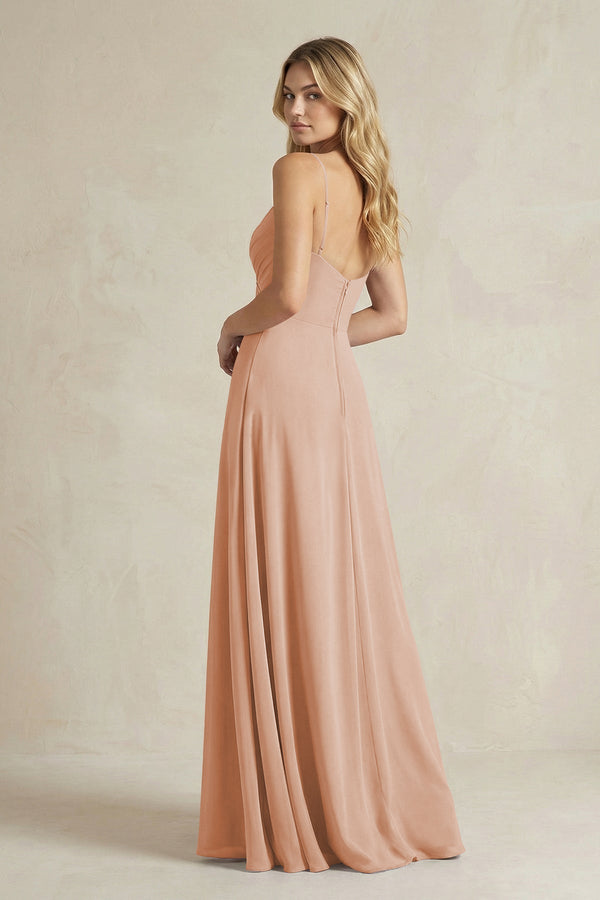 Sheath Cami Strap Ruched Chiffon Bridesmaid Dress in Champagne Rose - SHE IS ME Bridesmaid Dresses