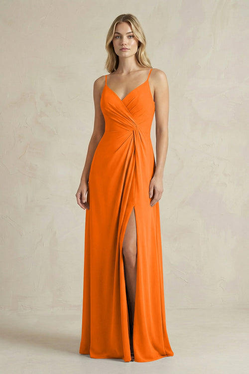 Sheath Cami Strap Ruched Chiffon Bridesmaid Dress in Cinnamon - SHE IS ME Bridesmaid Dresses