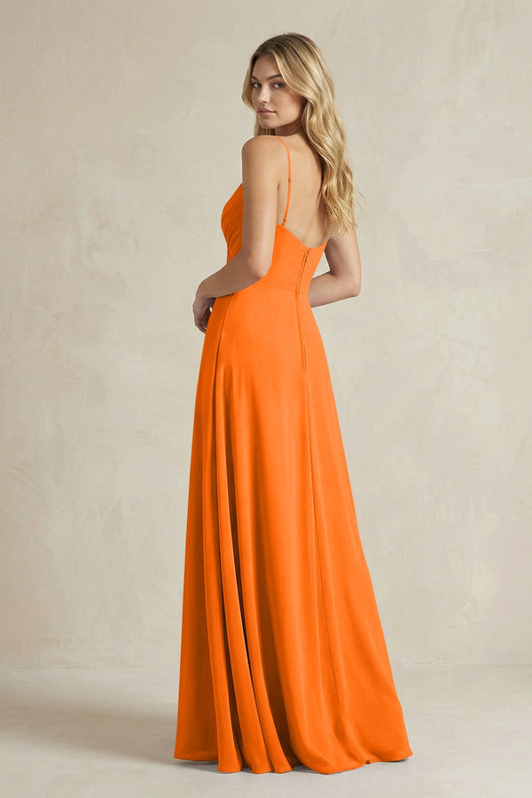 Sheath Cami Strap Ruched Chiffon Bridesmaid Dress in Cinnamon - SHE IS ME Bridesmaid Dresses