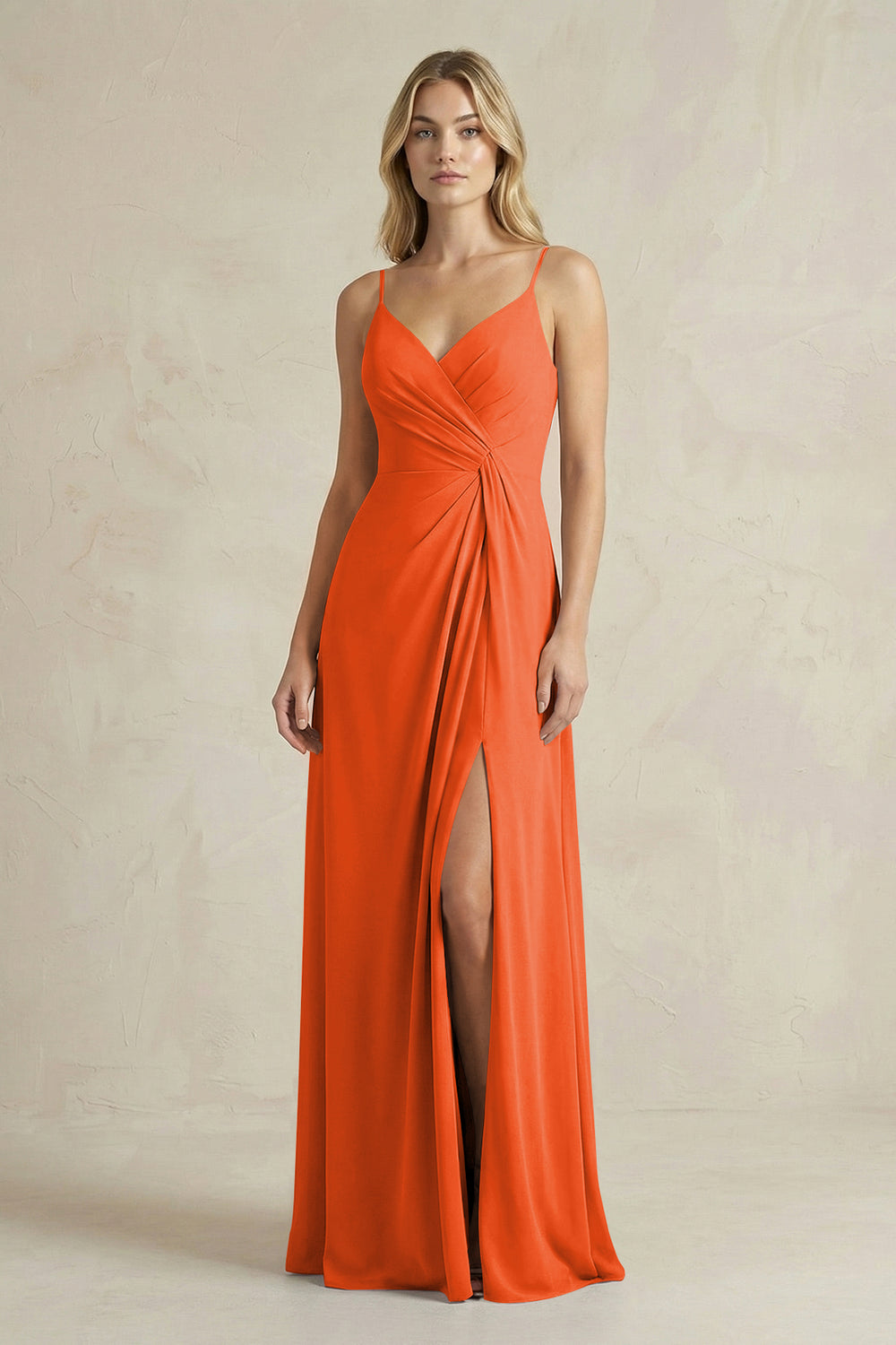 Sheath Cami Strap Ruched Chiffon Bridesmaid Dress in Cinnamon