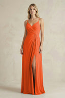 Sheath Cami Strap Ruched Chiffon Bridesmaid Dress in Cinnamon | KISSBRIDAL
