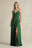Sheath Cami Strap Ruched Chiffon Bridesmaid Dress in Dark Green - SHE IS ME Bridesmaid Dresses