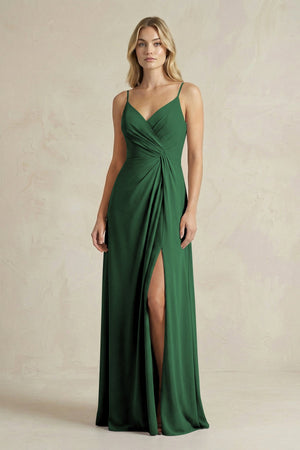 Sheath Cami Strap Ruched Chiffon Bridesmaid Dress in Dark Green - SHE IS ME Bridesmaid Dresses