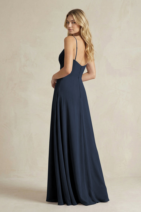 Sheath Cami Strap Ruched Chiffon Bridesmaid Dress in Dark Navy - SHE IS ME Bridesmaid Dresses
