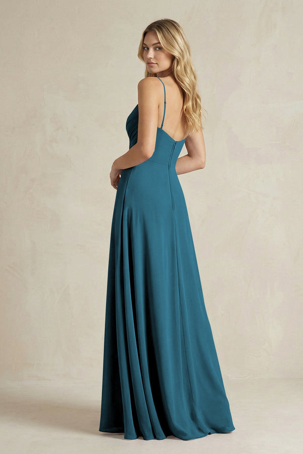 Sheath Cami Strap Ruched Chiffon Bridesmaid Dress in Dark Teal - SHE IS ME Bridesmaid Dresses