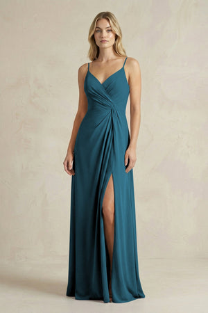Sheath Cami Strap Ruched Chiffon Bridesmaid Dress in Dark Teal - SHE IS ME Bridesmaid Dresses