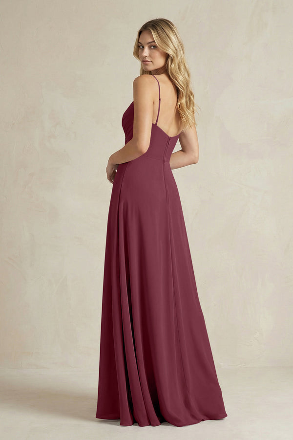 Sheath Cami Strap Ruched Chiffon Bridesmaid Dress in Desert Rose (2) | KISSBRIDAL