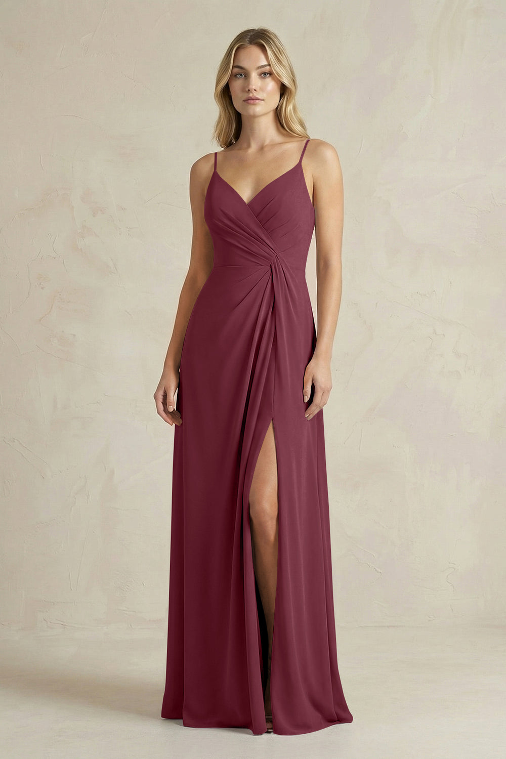 Sheath Cami Strap Ruched Chiffon Bridesmaid Dress in Desert Rose