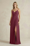 Sheath Cami Strap Ruched Chiffon Bridesmaid Dress in Desert Rose | KISSBRIDAL