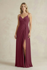 Sheath Cami Strap Ruched Chiffon Bridesmaid Dress in Desert Rose | KISSBRIDAL