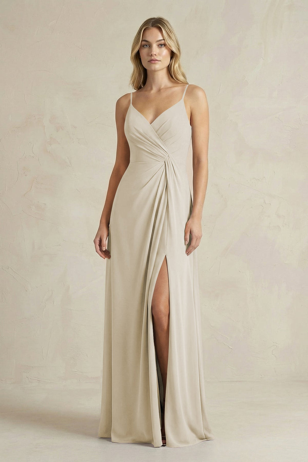 Sheath Cami Strap Ruched Chiffon Bridesmaid Dress in Dove Gray - KISS BRIDAL Bridesmaid Dresses