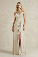 Sheath Cami Strap Ruched Chiffon Bridesmaid Dress in Dove Gray - SHE IS ME Bridesmaid Dresses
