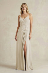 Sheath Cami Strap Ruched Chiffon Bridesmaid Dress in Dove Gray - KISS BRIDAL Bridesmaid Dresses