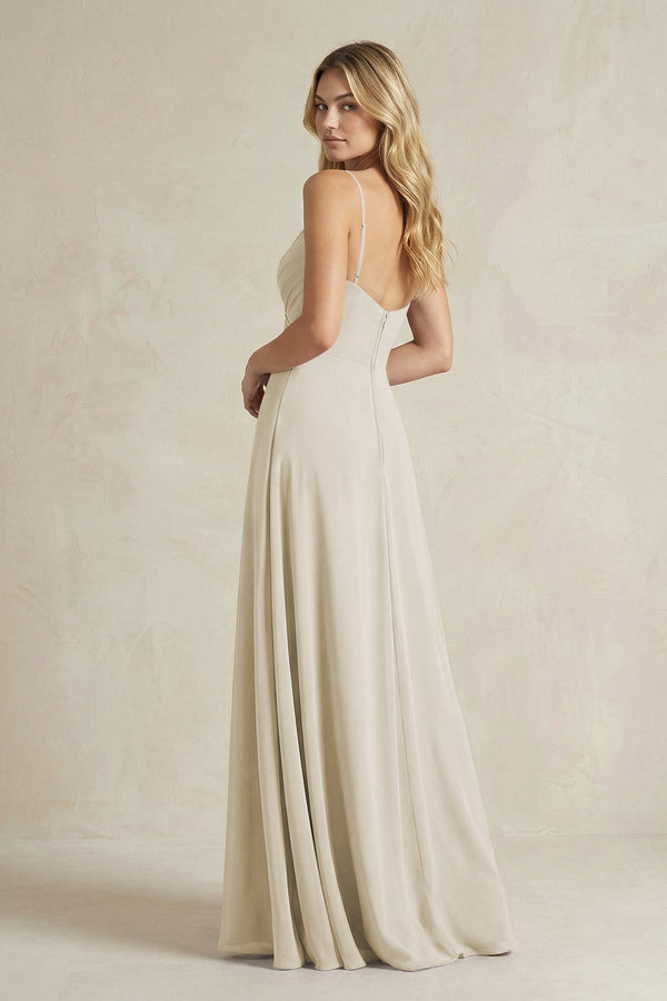 Sheath Cami Strap Ruched Chiffon Bridesmaid Dress in Dove Gray - SHE IS ME Bridesmaid Dresses
