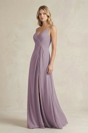 Sheath Cami Strap Ruched Chiffon Bridesmaid Dress in Dusk (3) | KISSBRIDAL